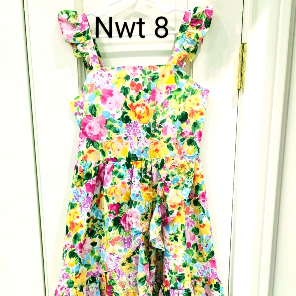 New NWT Janie and Jack floral dress ruffle pink yellow green size 8